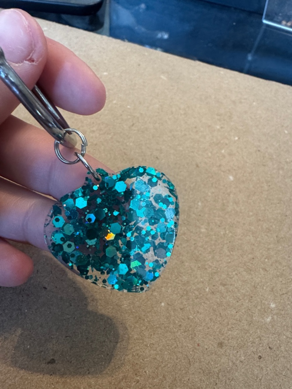 Sparkling Teal Heart Pet ID Tag Keychain - Unbranded